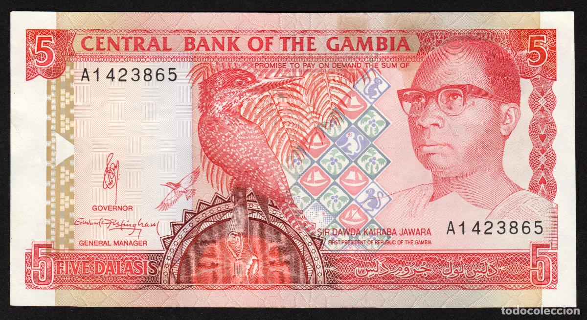 Billetes extranjeros: GAMBIA. 5 dalasis (1991). Firma 10. Pick 12a. Serie A.