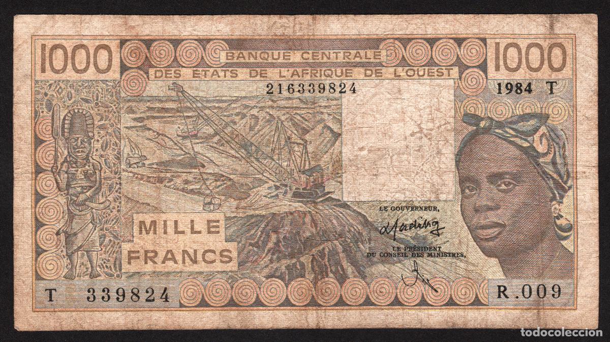Billetes extranjeros: ESTADOS DE AFRICA OCCIDENTAL. TOGO (Letra T). 1000 FRANCOS 1984.
