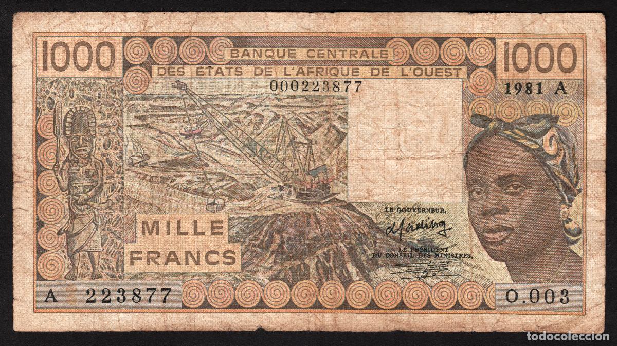 Billetes extranjeros: ESTADOS DE AFRICA OCCIDENTAL. Costa de Marfil (Letra A). 1000 FRANCOS 1981.