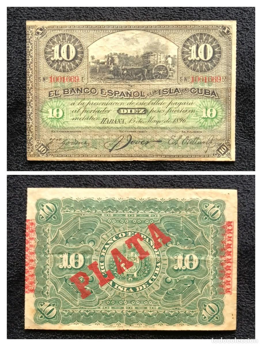 Billetes extranjeros: Cuba 10 Pesos 1896. BEIC (Banco espa&ntilde;ol de la Isla de Cuba)