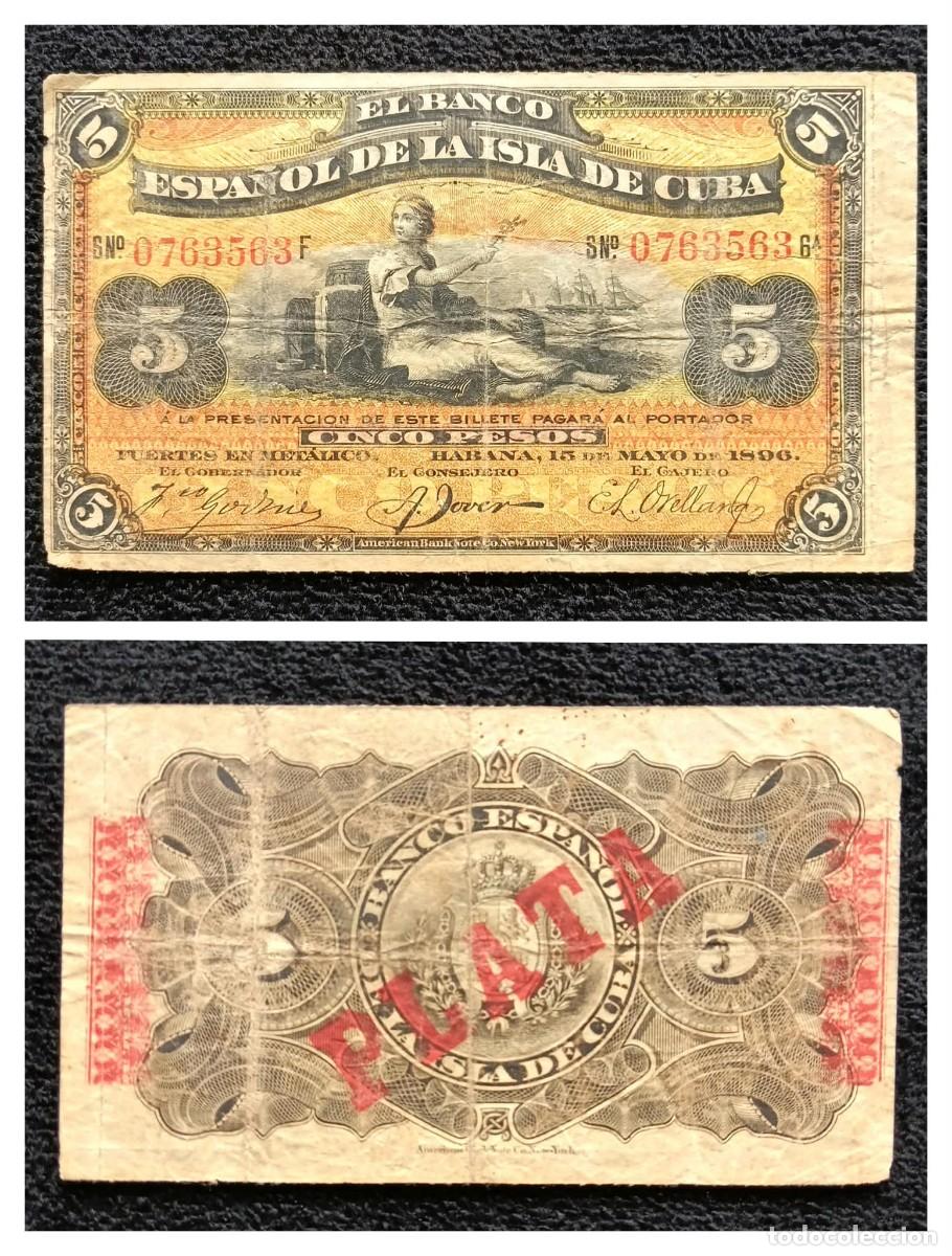 Billetes extranjeros: Cuba 5 Pesos 1896. BEIC (Banco espa&ntilde;ol de la Isla de Cuba)