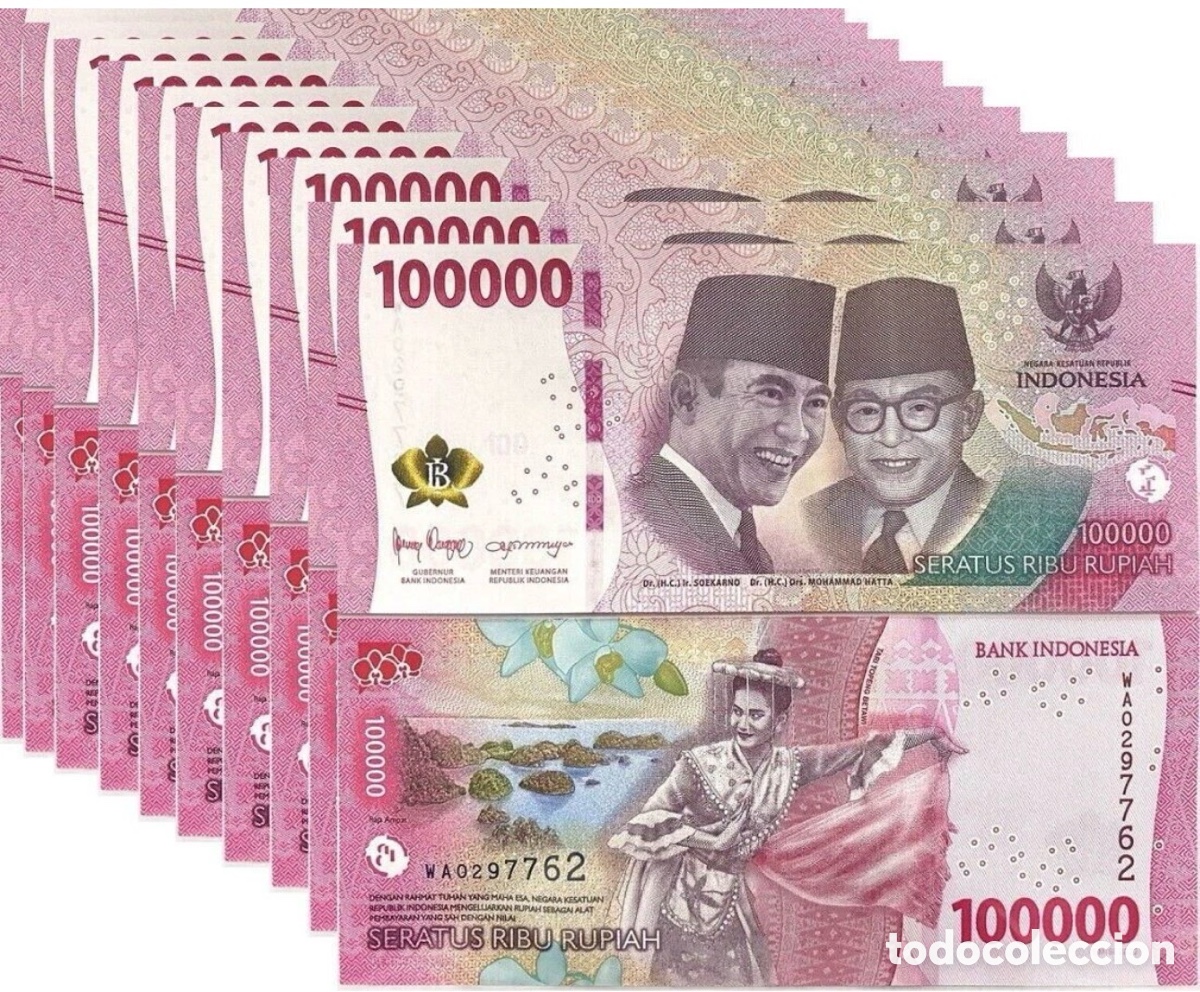 Billetes extranjeros: Lote x 10 Billetes INDONESIA 100000 Rupias 2022 SC Rupiah