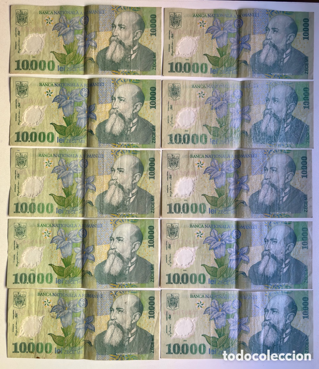 Billetes extranjeros: Lote x 10 Billetes RUMANIA 10000 Lei 2000. Romania Polimero