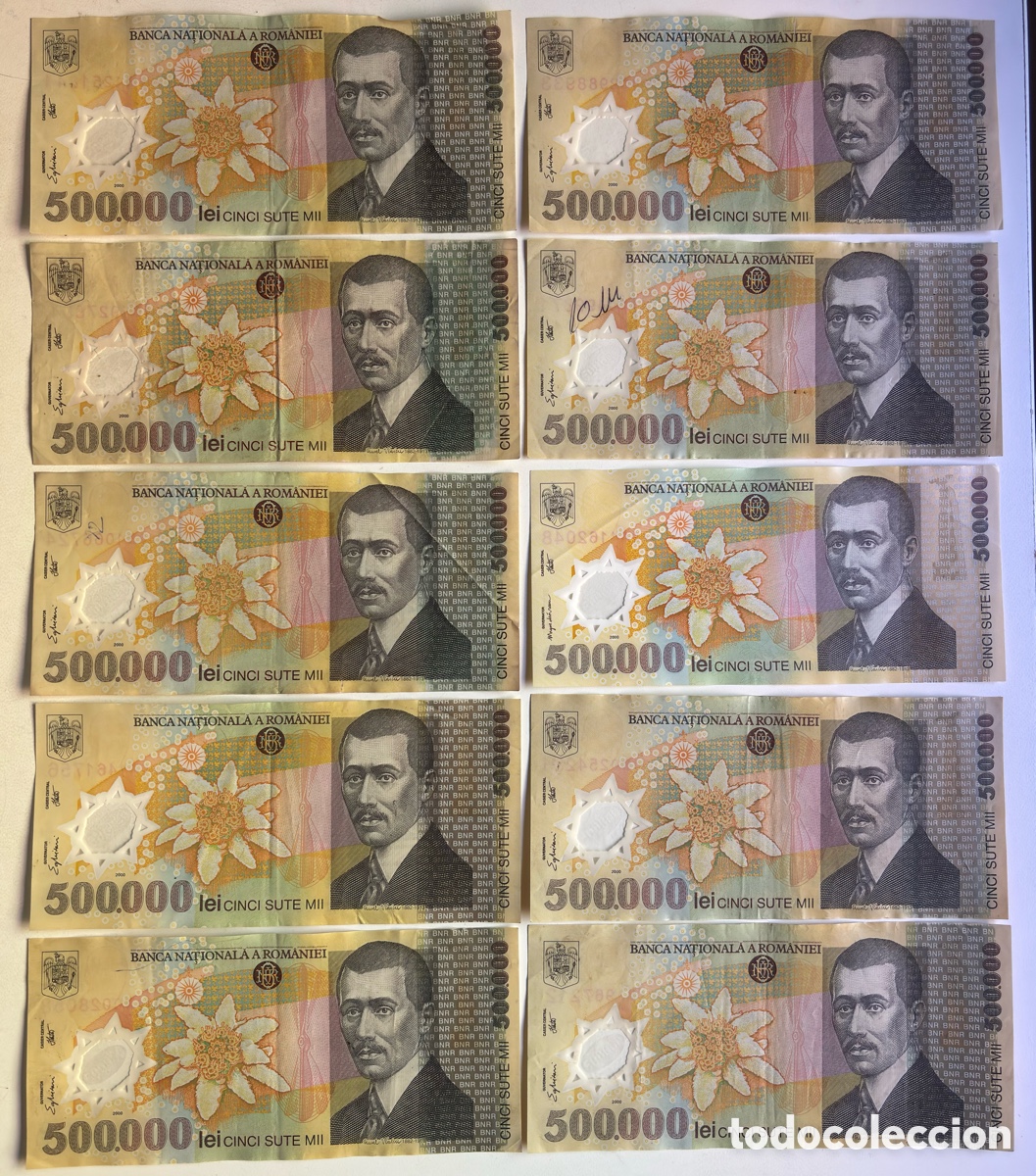 Billetes extranjeros: Lote x 10 Billetes RUMANIA 500000 Lei 2000. Romania Polimero