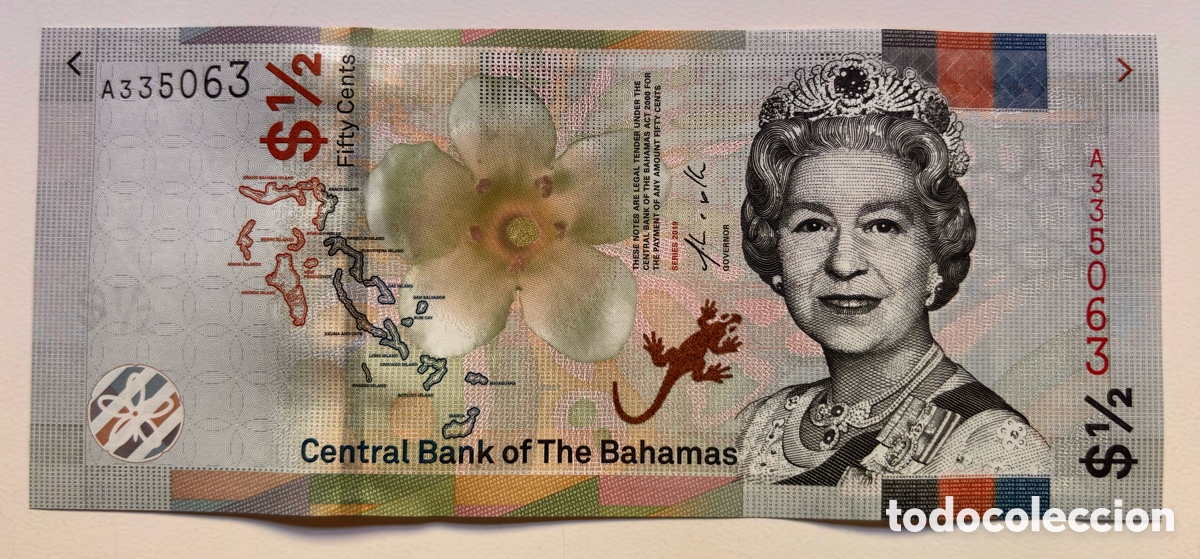 Billetes extranjeros: Billete BAHAMAS 1/2 D&oacute;lar 2019 SC