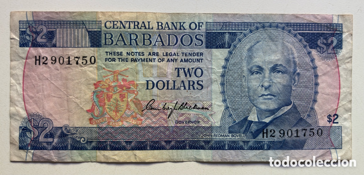 Billetes extranjeros: Billete BARBADOS 2 D&oacute;lares (1980)