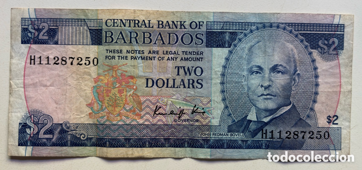 Billetes extranjeros: Billete BARBADOS 2 D&oacute;lares (1986)