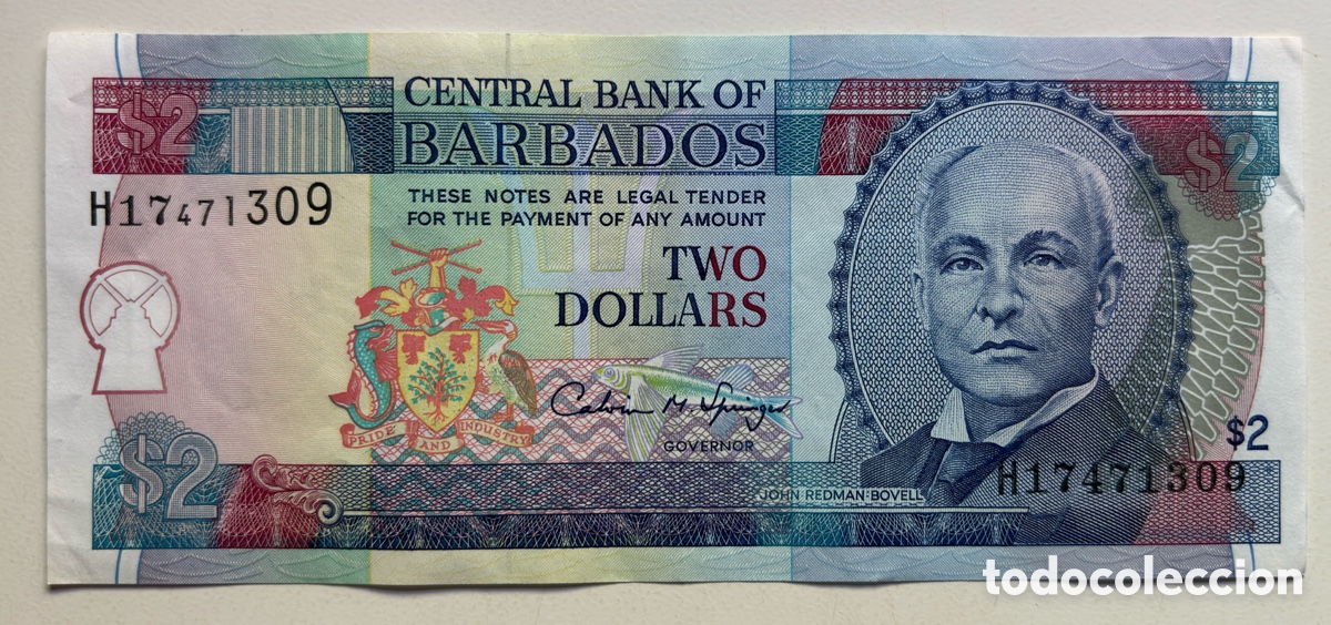 Billetes extranjeros: Billete BARBADOS 2 D&oacute;lares (1995) EBC