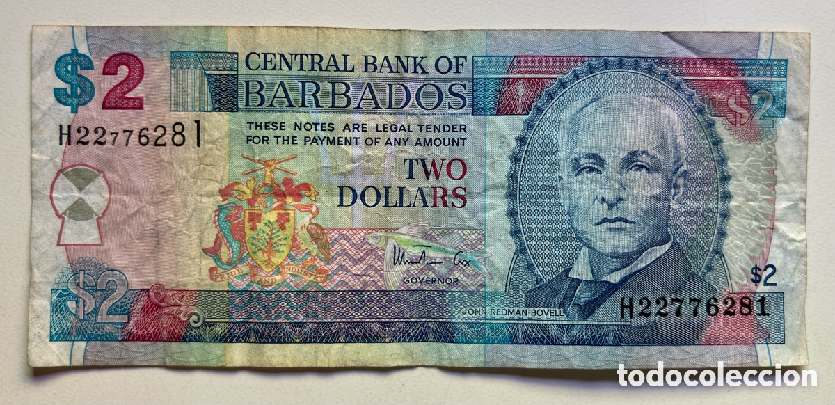 Billetes extranjeros: Billete BARBADOS 2 D&oacute;lares (1998) BC