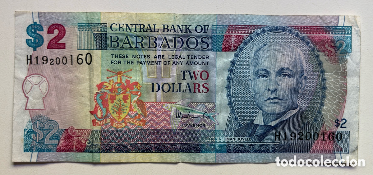 Billetes extranjeros: Billete BARBADOS 2 D&oacute;lares (1998) MBC