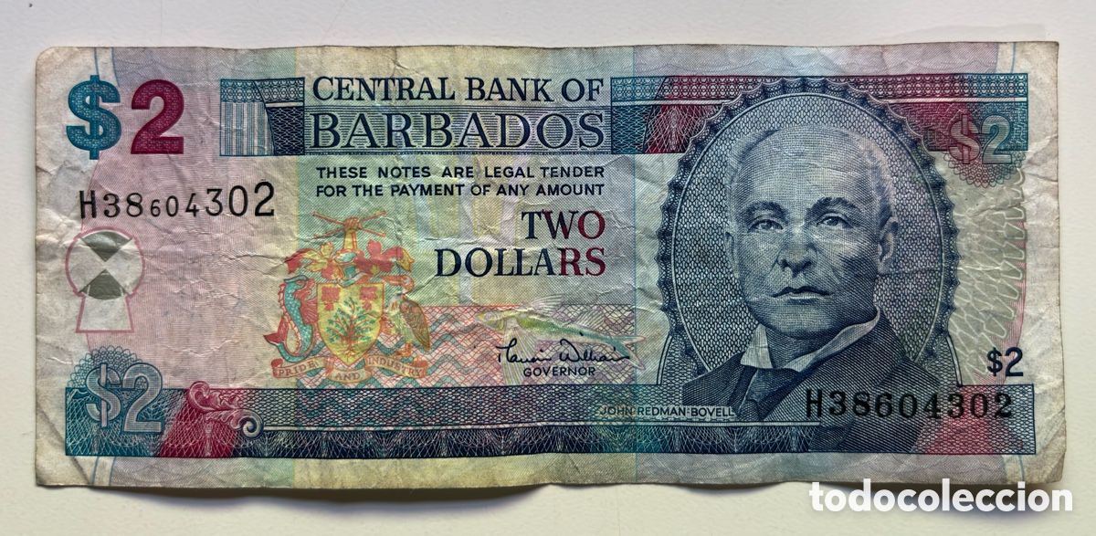 Billetes extranjeros: Billete BARBADOS 2 D&oacute;lares (2000)
