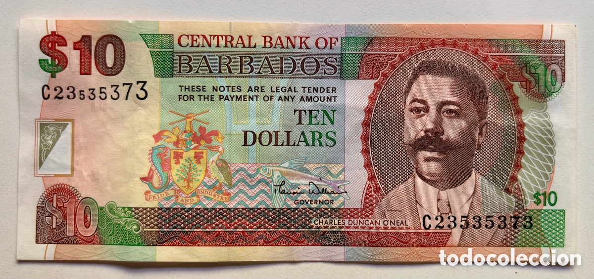 Billetes extranjeros: Billete BARBADOS 10 D&oacute;lares (2000)