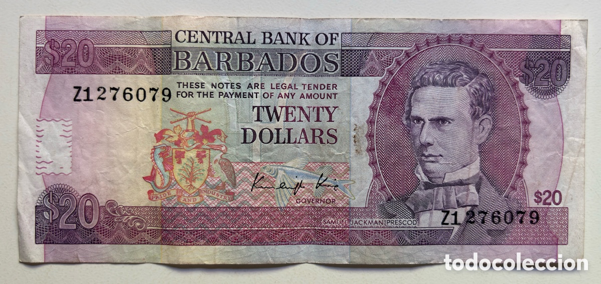 Billetes extranjeros: Billete BARBADOS 20 D&oacute;lares (1988) Rara Fecha
