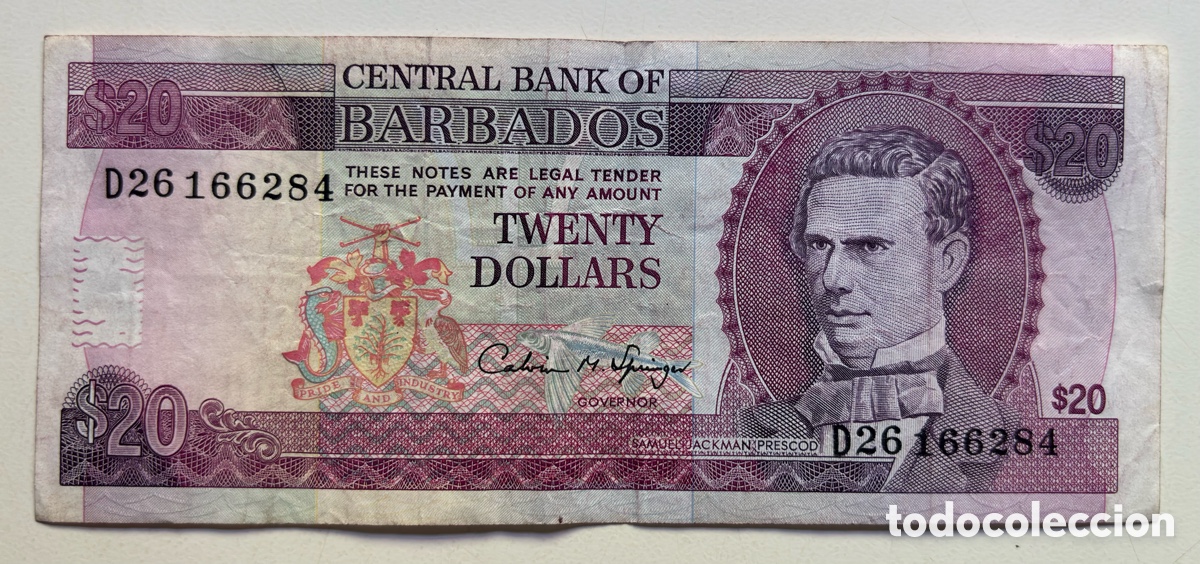 Billetes extranjeros: Billete BARBADOS 20 D&oacute;lares (1993)
