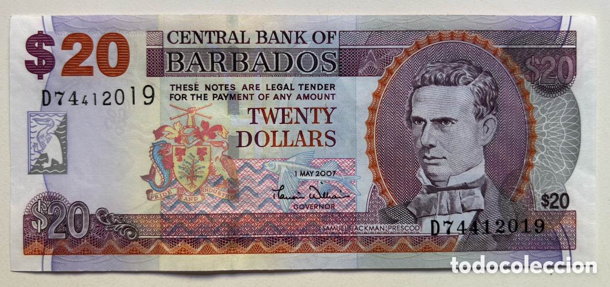 Billetes extranjeros: Billete BARBADOS 20 D&oacute;lares 2007 SC
