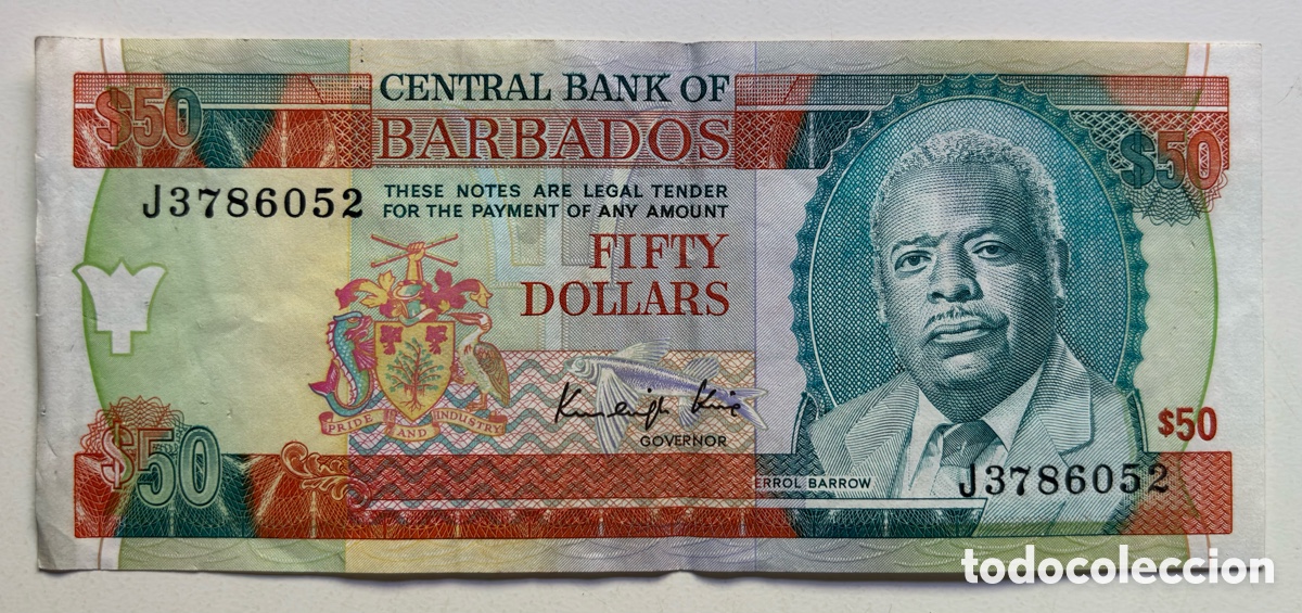 Billetes extranjeros: Billete BARBADOS 50 D&oacute;lares (1989) Fecha Rara