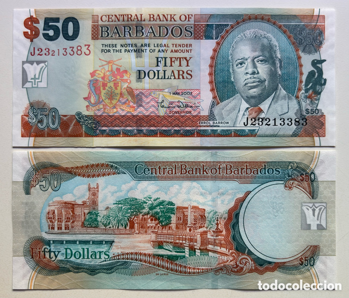 Billetes extranjeros: Billete BARBADOS 50 D&oacute;lares 2007 SC