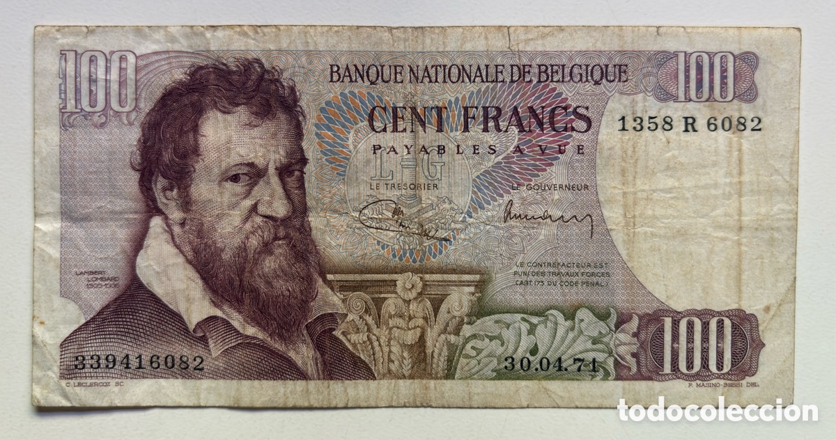 Billetes extranjeros: Billete BELGICA 100 Francos 1971. Francs