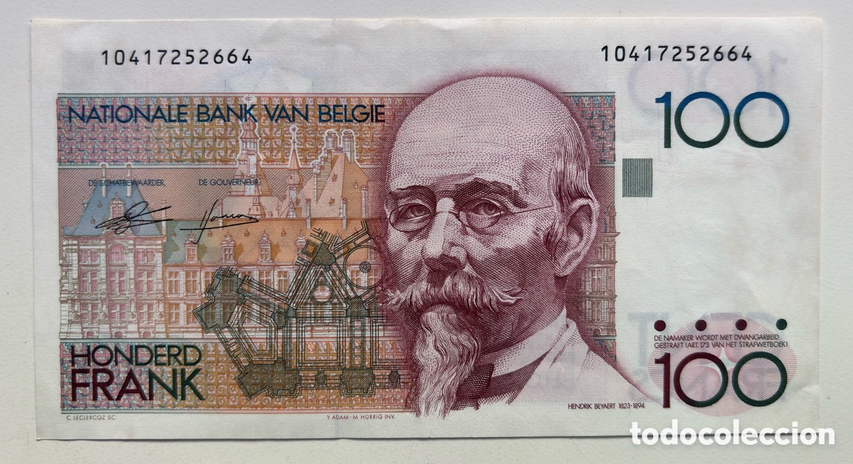 Billetes extranjeros: Billete BELGICA 100 Francos (1986-1989) EBC. Francs