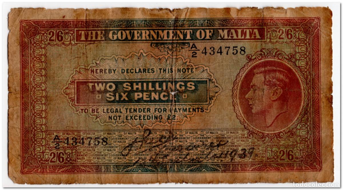 Billetes extranjeros: MALTA,2 SHILLINGS 6 PENCE,1940,P.18,CIRCULATED