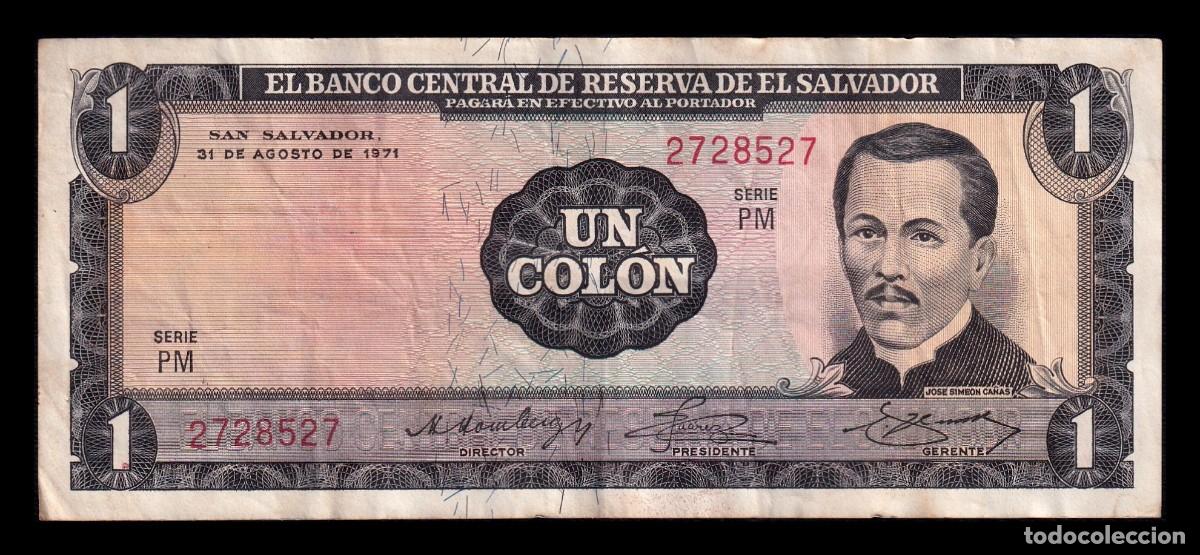 Billetes extranjeros: El Salvador 1 Col&oacute;n 1971 (1974) Pick 115a Mbc Vf