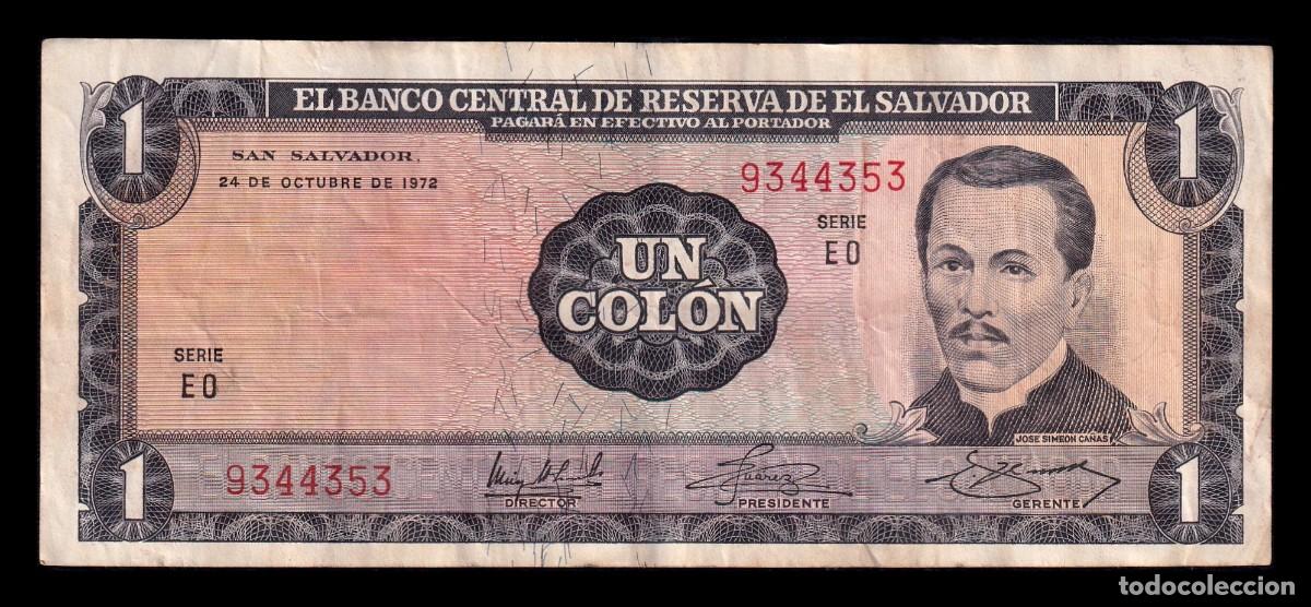 Billetes extranjeros: El Salvador 1 Col&oacute;n 1972 (1977) Pick 115a Mbc Vf