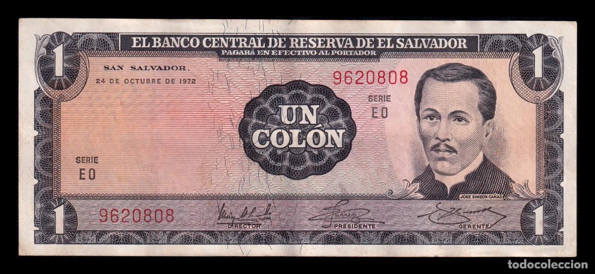 Billetes extranjeros: El Salvador 1 Col&oacute;n 1972 (1977) Pick 115a Mbc Vf