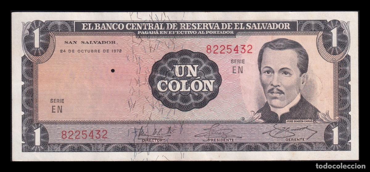 Billetes extranjeros: El Salvador 1 Col&oacute;n 1972 (1977) Pick 115a Mbc Vf