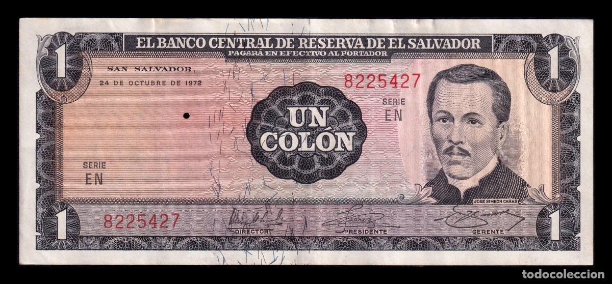 Billetes extranjeros: El Salvador 1 Col&oacute;n 1972 (1977) Pick 115a Mbc Vf