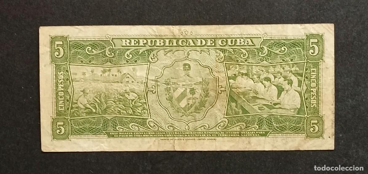 Billetes extranjeros: Cuba. Billetes de 5 Pesos 1958 - Foto 2