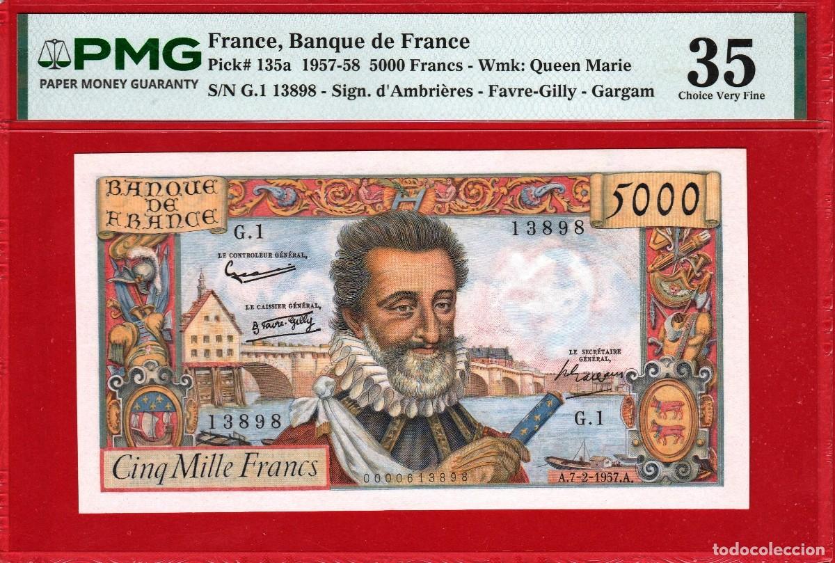 Billetes extranjeros: FRANCIA, 5000 Fracns, 197/58, Entendemos que la calidad en muy superior a la otorgada por PMG