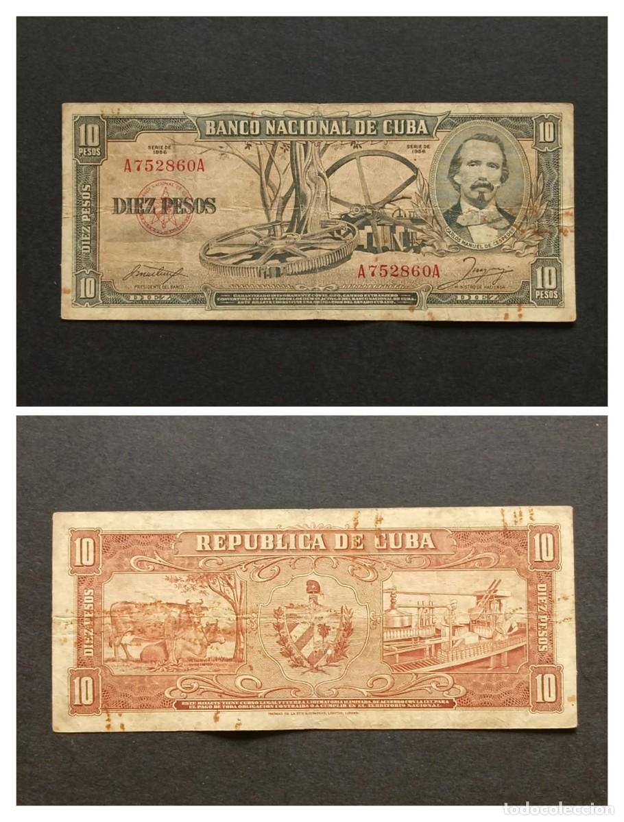 Billetes extranjeros: Cuba, Billete de 10 Pesos 1956.