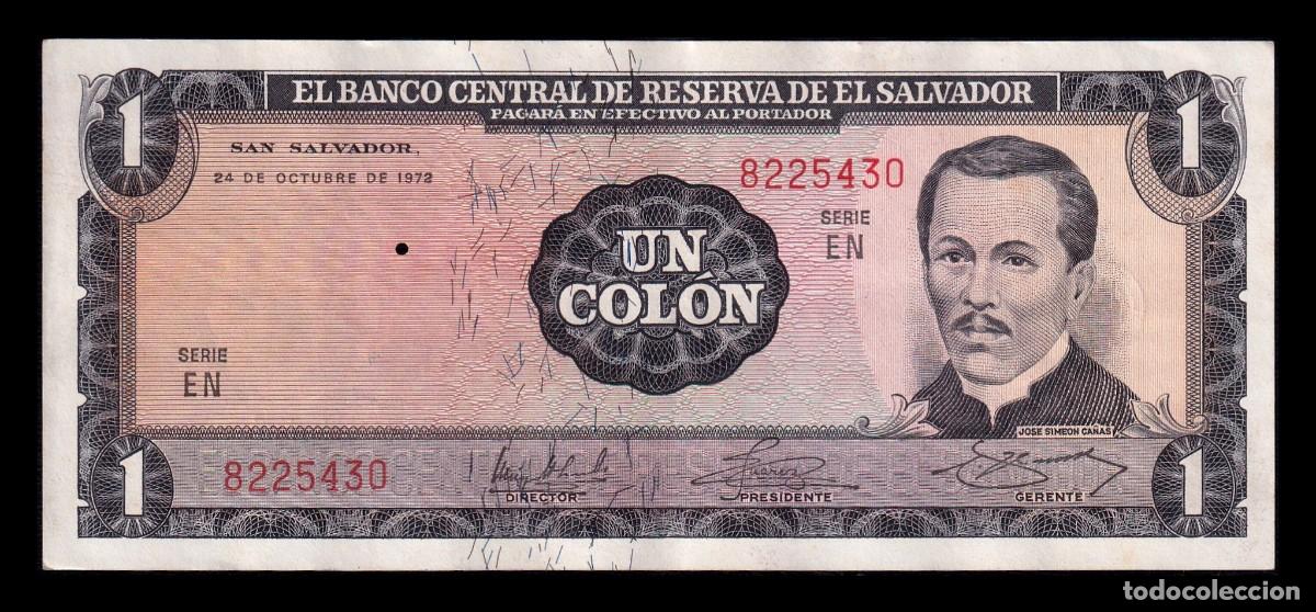 Billetes extranjeros: El Salvador 1 Col&oacute;n 1972 (1977) Pick 115a Mbc Vf