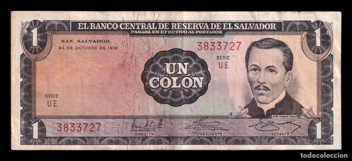Billetes extranjeros: El Salvador 1 Col&oacute;n 1972 (1975) Pick 115a Mbc Vf
