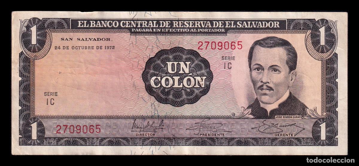 Billetes extranjeros: El Salvador 1 Col&oacute;n 1972 (1975) Pick 115a Mbc Vf