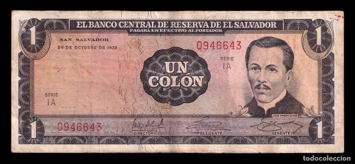 Billetes extranjeros: El Salvador 1 Col&oacute;n 1972 (1975) Pick 115a Mbc Vf