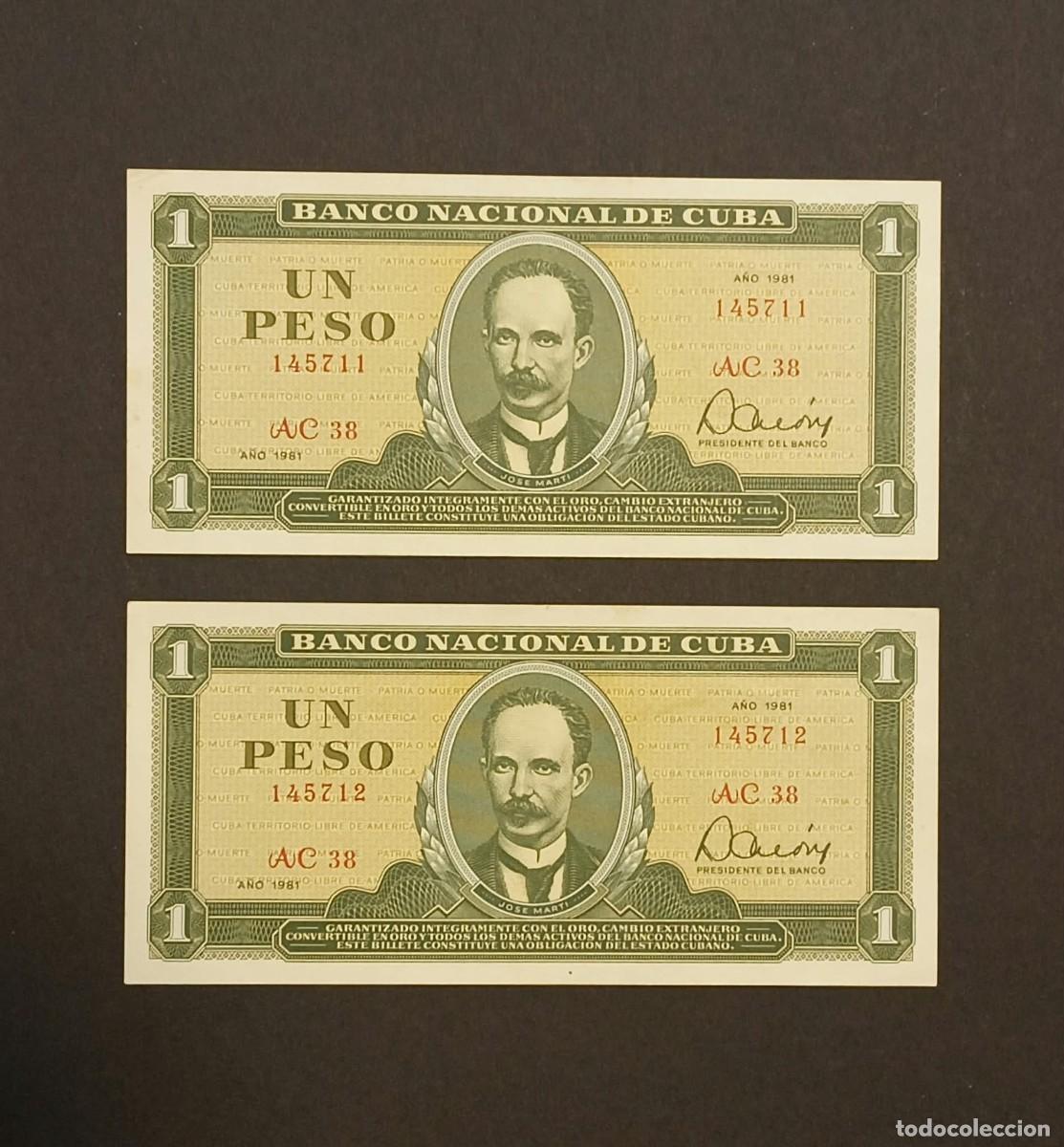 Billetes extranjeros: Cuba. Billete de 1 Peso 1981 (2 Correlativos)