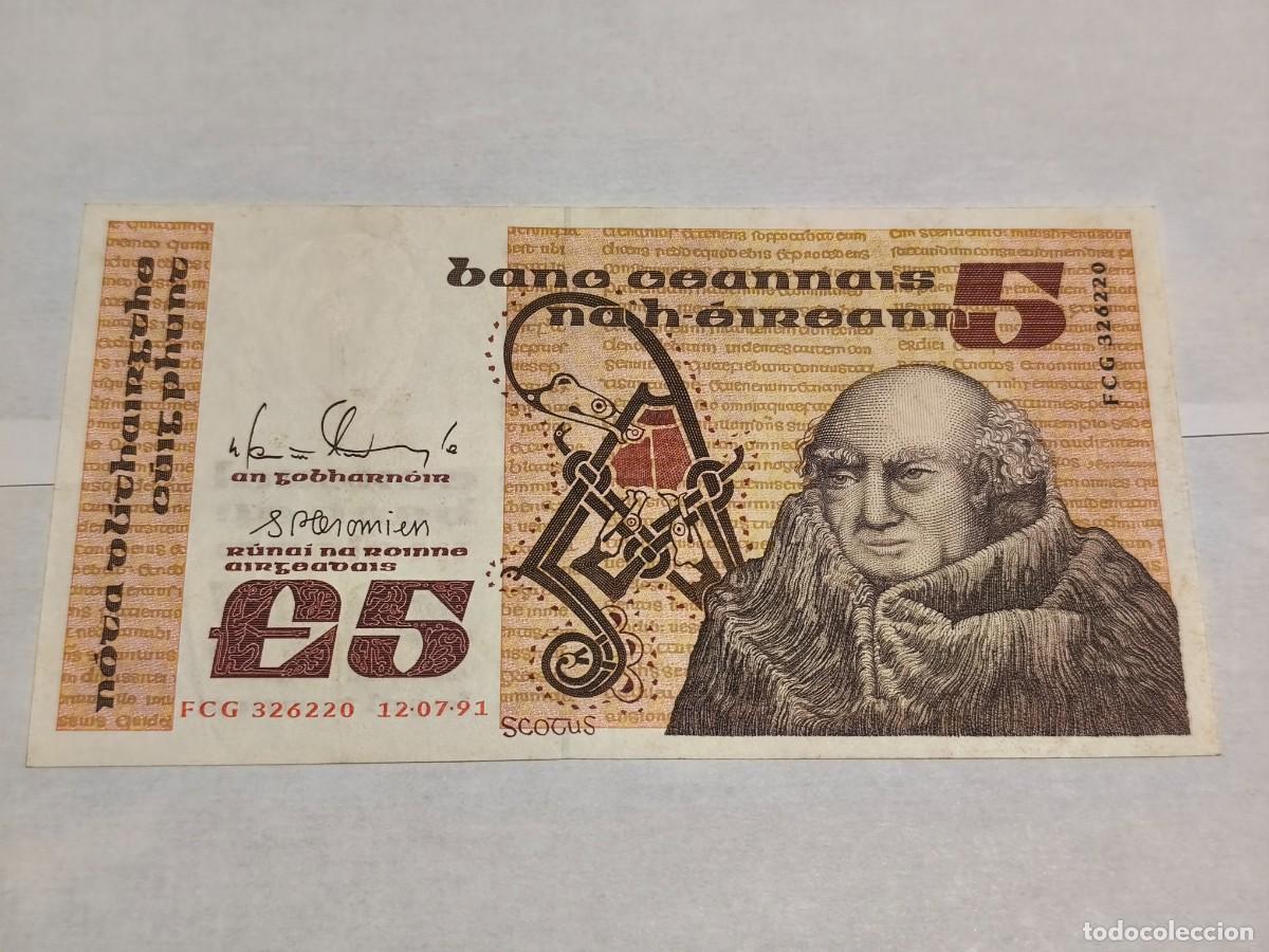 Billetes extranjeros: Irlanda 5libras 1991 VF+.