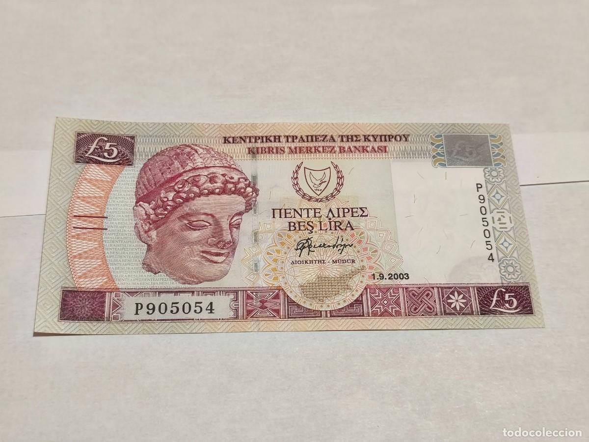 Billetes extranjeros: Kypros 5Libras 2003 UNC.