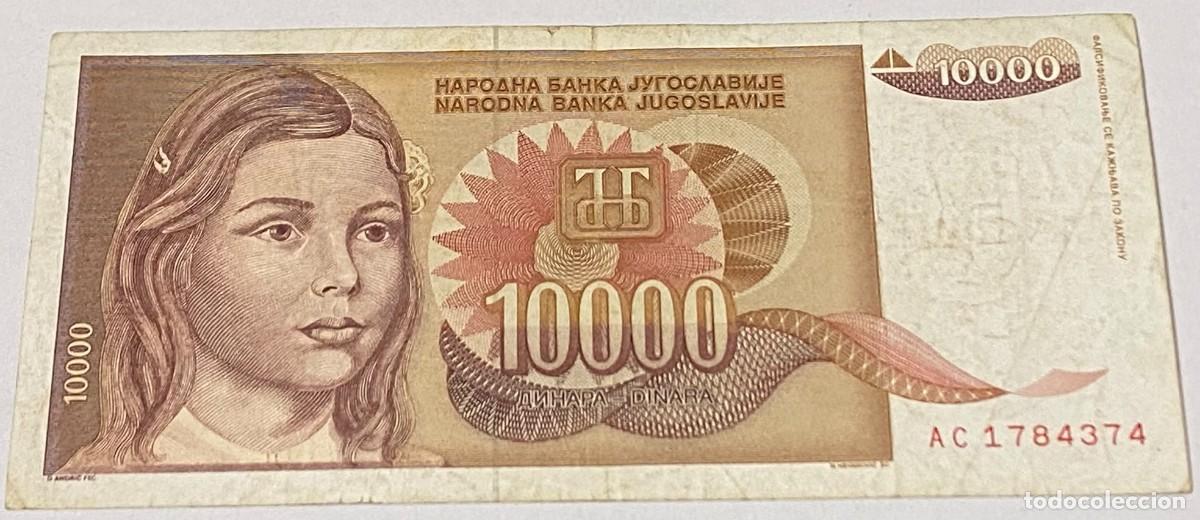 Billetes extranjeros: Billete 1992. Yugoslavia. 10000 Dinares. MBC. Muy Buena Conservaci&oacute;n. Mujer