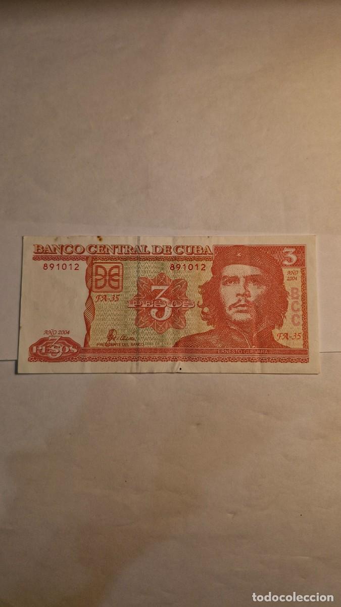 Billetes extranjeros: Billete de 3 Pesos Cuba 2004