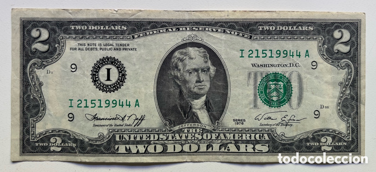 Billetes extranjeros: Billete USA 2 D&oacute;lares 1976 I Minneapolis Minnesota. Rotura. EEUU Estados Unidos Dollars