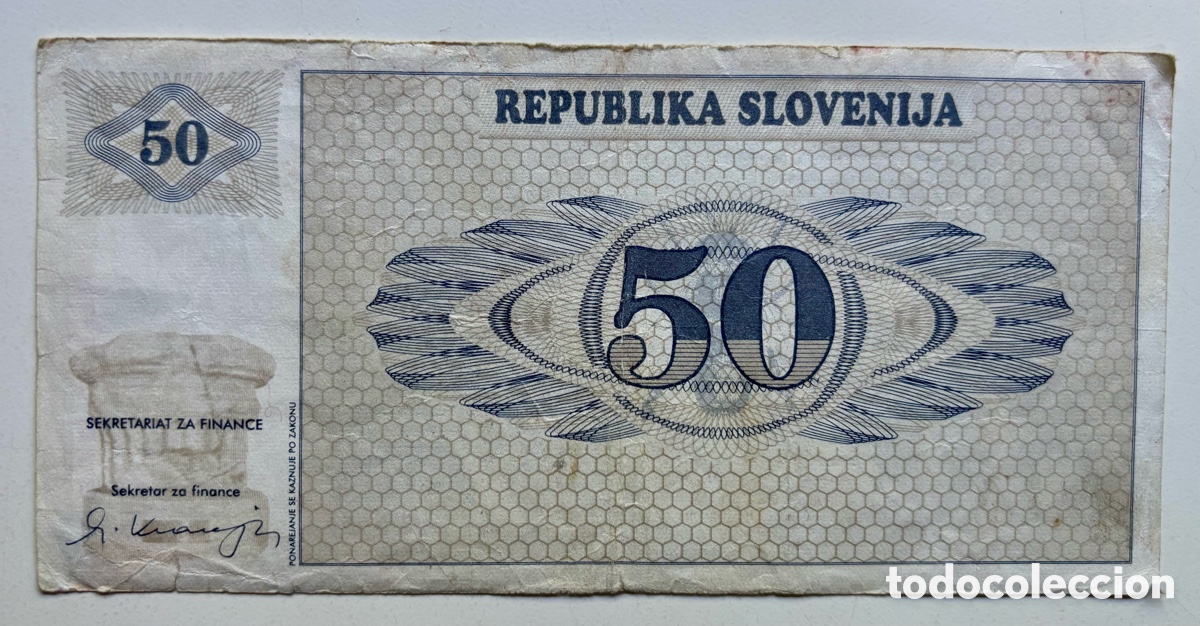 Billetes extranjeros: Billete ESLOVENIA 50 Tolarjev (1990)