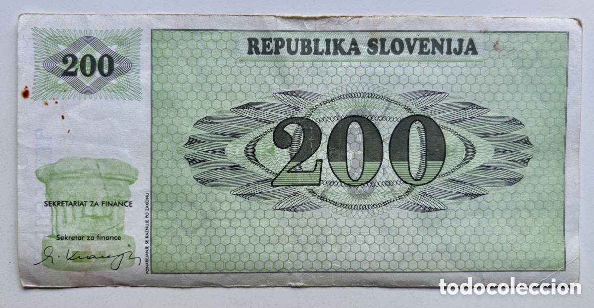 Billetes extranjeros: Billete ESLOVENIA 200 Tolarjev (1990) BC