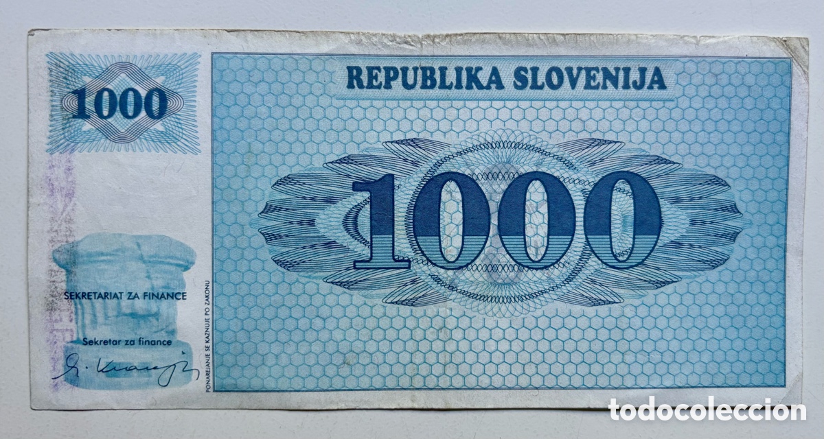 Billetes extranjeros: Billete ESLOVENIA 1000 Tolarjev (1990) BC