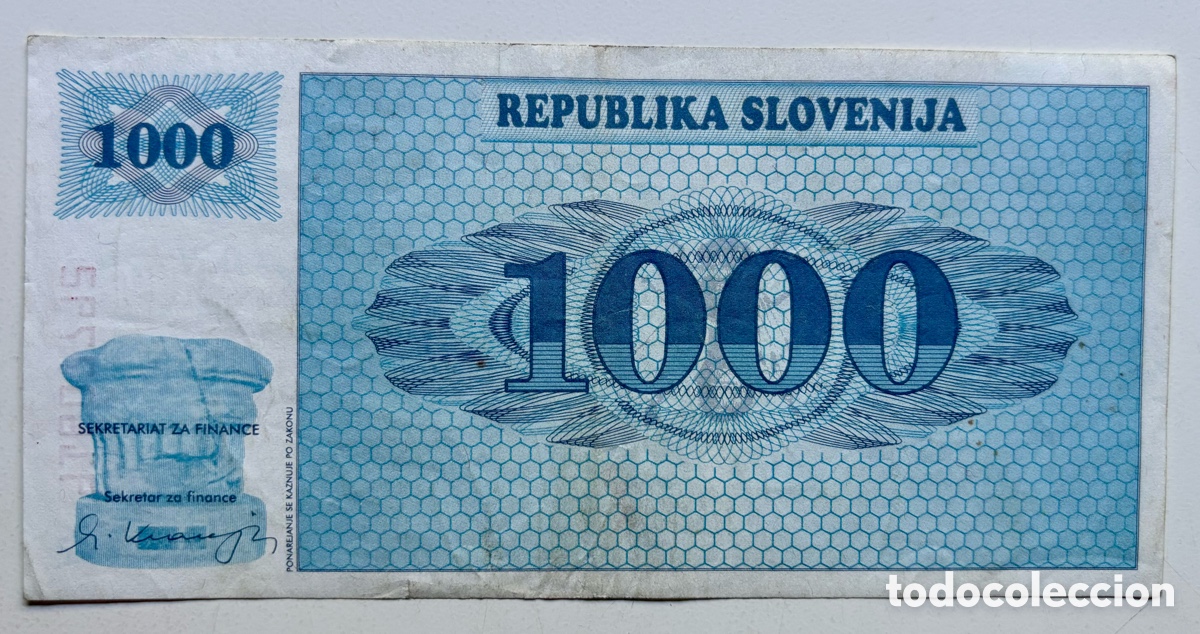 Billetes extranjeros: Billete ESLOVENIA 1000 Tolarjev (1990) MBC