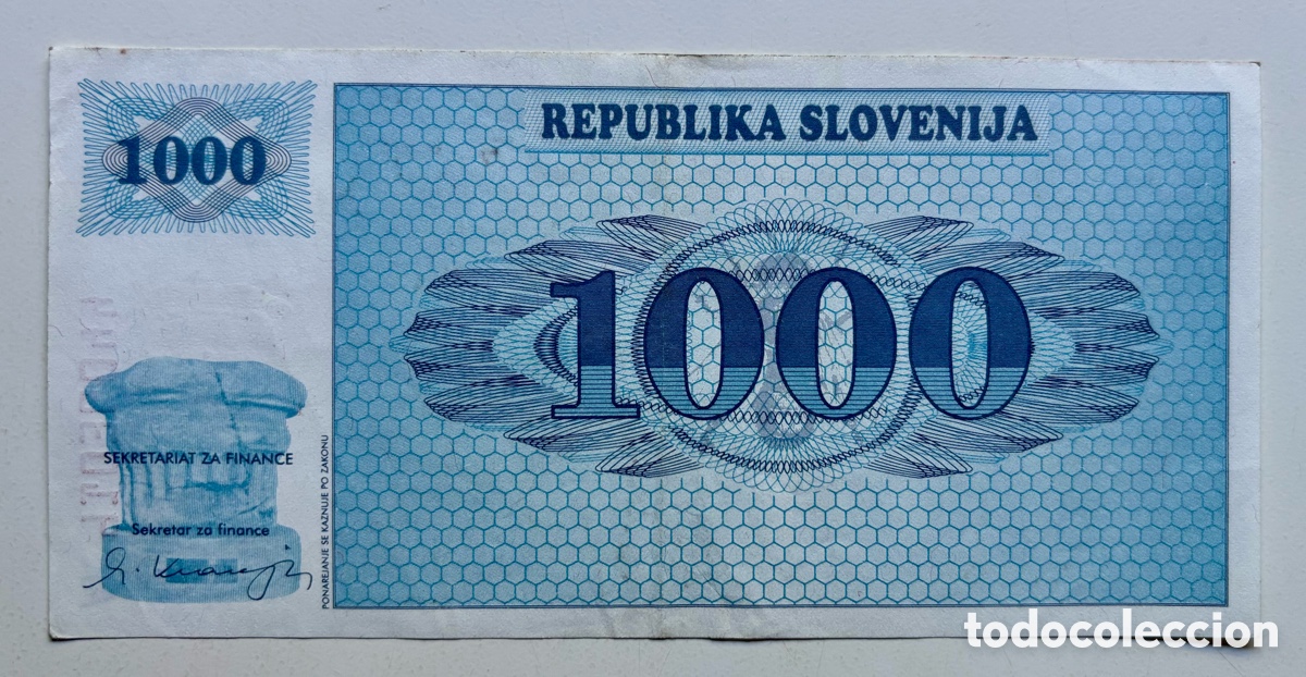 Billetes extranjeros: Billete ESLOVENIA 1000 Tolarjev (1990) EBC