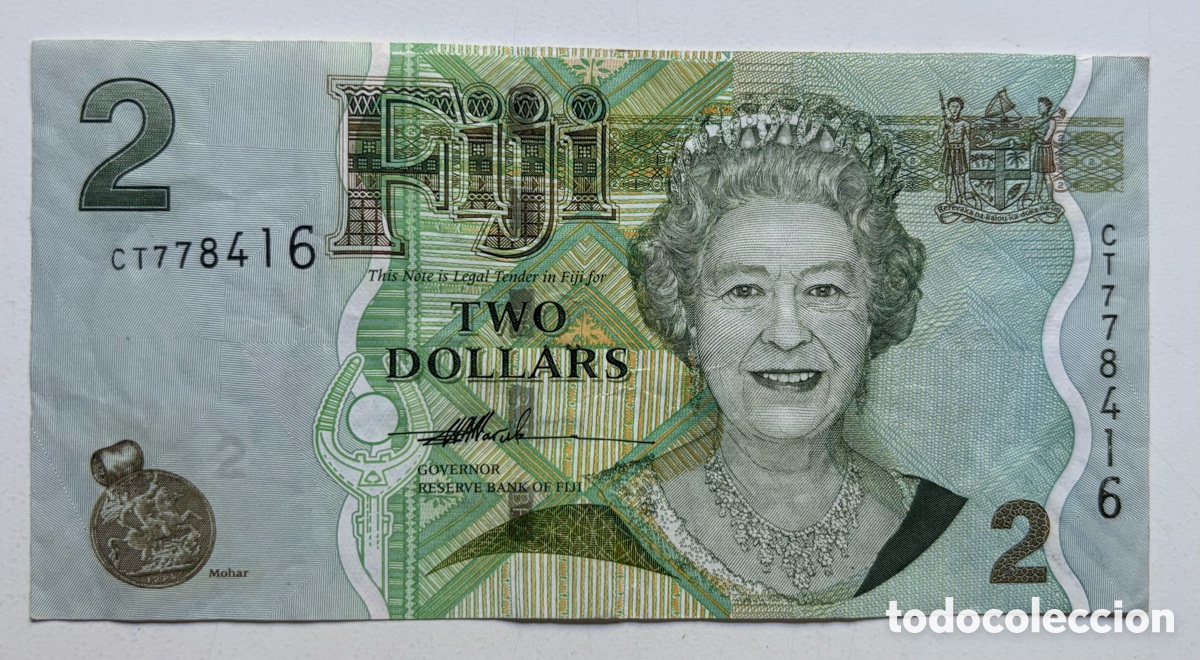 Billetes extranjeros: Billete FIJI 2 D&oacute;lares (2007). Fiyi