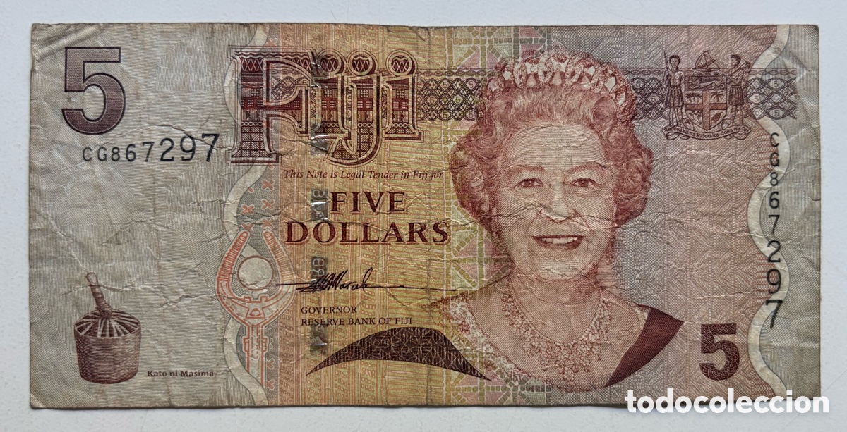 Billetes extranjeros: Billete FIJI 5 D&oacute;lares (2007) Fiyi