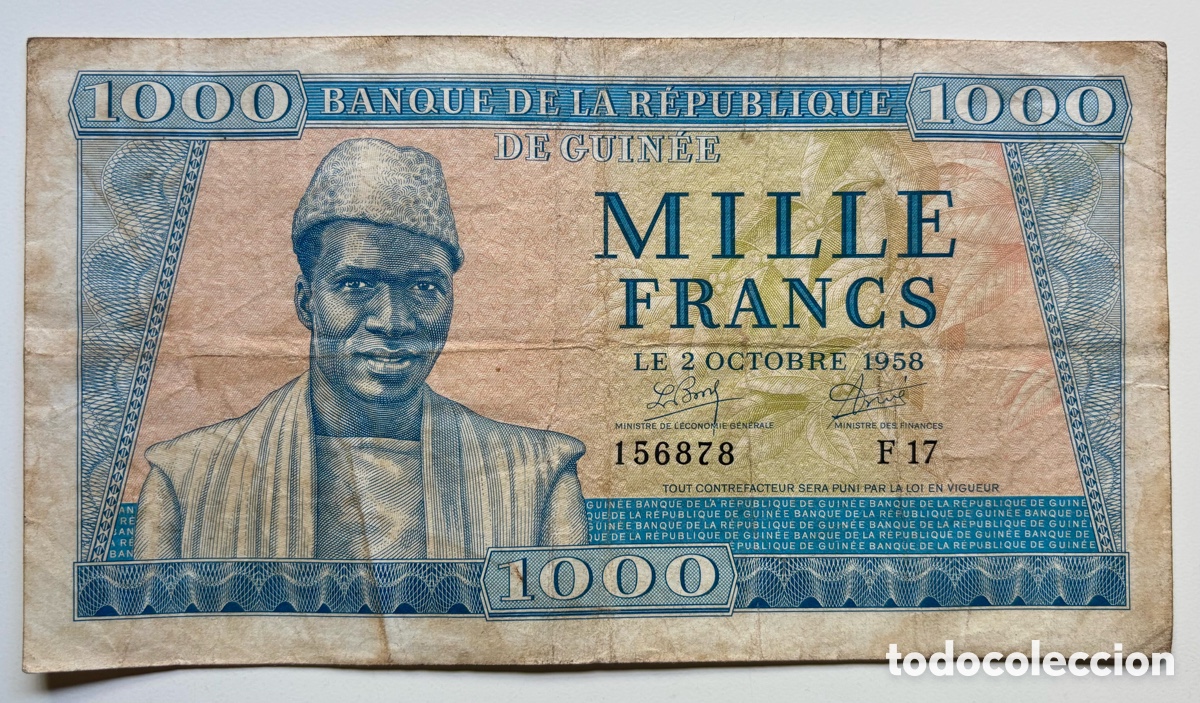 Billetes extranjeros: Gran Billete GUINEA 1000 Francos 1958. Francs Guinee